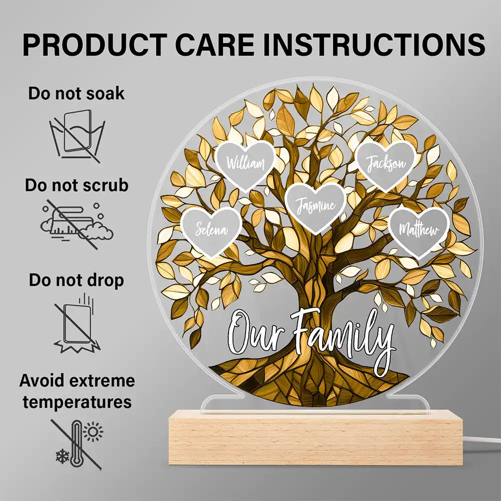 Family,Gift For Mother,Gift For Father - Loving Family Tree Unbreakable Bond - Personalized 3D Led Light Wooden Base