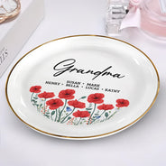 Gift For Grandma,Gift For Mother - Grandma Mom Flower Field - Personalized Round Ring Dish