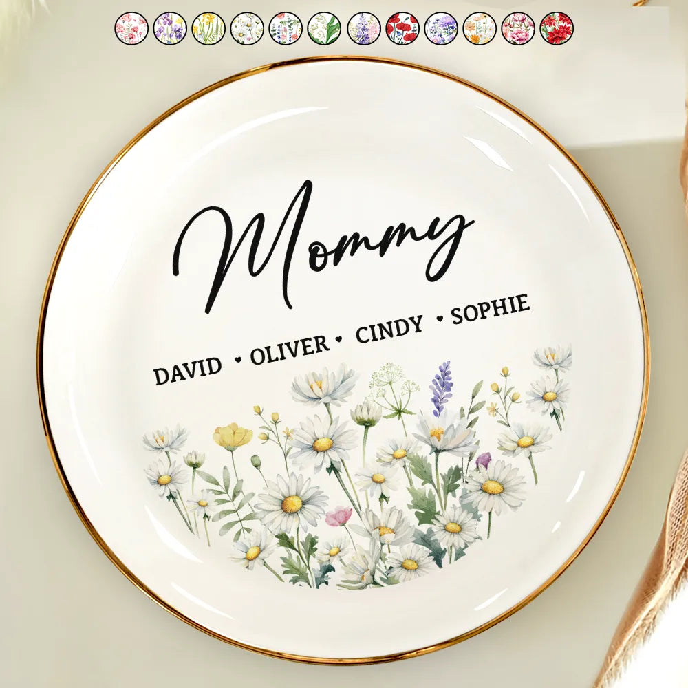 Gift For Grandma,Gift For Mother - Grandma Mom Flower Field - Personalized Round Ring Dish