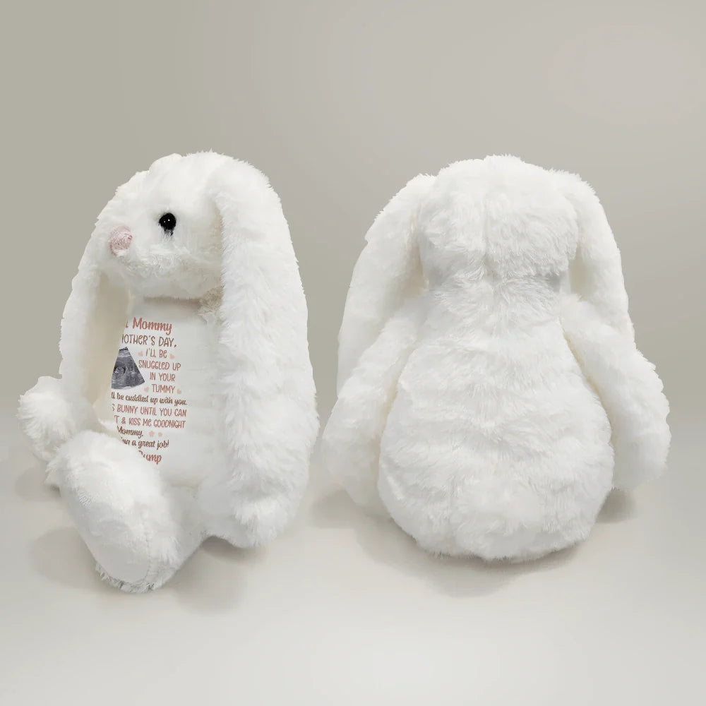 Happy,Gift For Wife,Parents,Gift For Mother,New baby,New Mom,Pregnant Mom - Custom Photo This Mother's Day I'll Be Snuggled Up In Your Tummy - Personalized Soft Toy Bunny