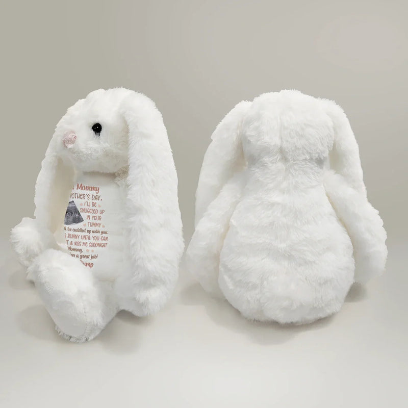 Happy,Gift For Wife,Parents,Gift For Mother,New baby,New Mom,Pregnant Mom - Custom Photo This Mother's Day I'll Be Snuggled Up In Your Tummy - Personalized Soft Toy Bunny