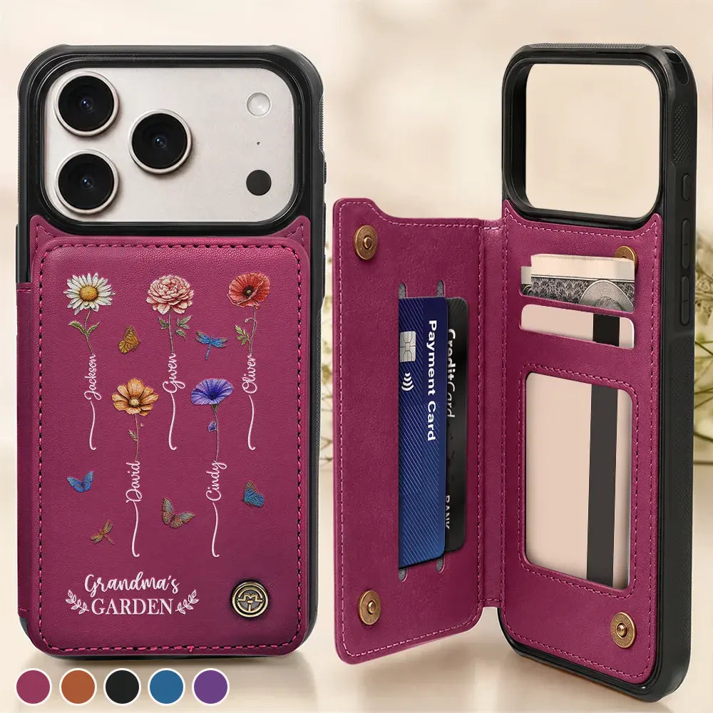 Gift For Grandma,Gift For Mother,Love,Gift For Women - Birth Flower Grandma's Garden - Personalized Leather Flip Wallet Phone Case