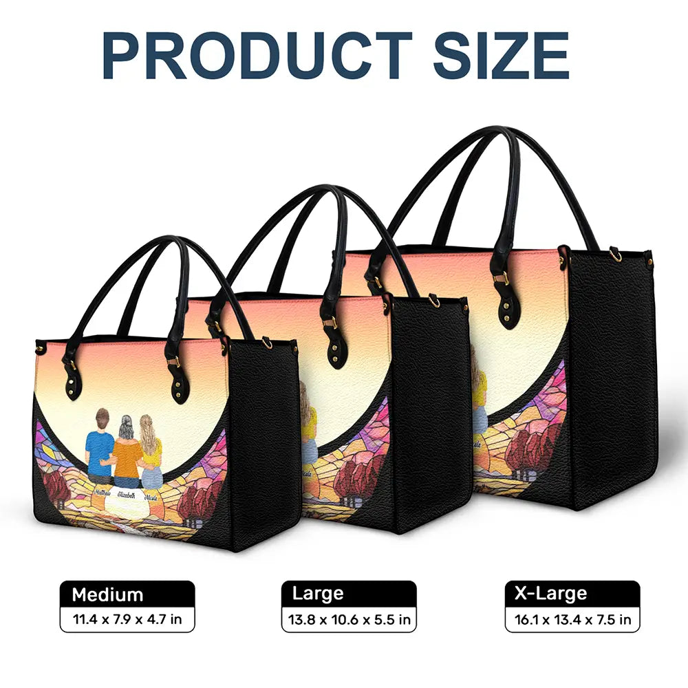 Gift For Women, Gift For Mother, Gift For Grandma, Single Mom, Mom - Daughters (Adult), Mom - Daughters (Young), Mom - Sons, Mom - Children, Grandma - Grandkids, Love - Grandma And Grandkids On The Moon - Personalized Leather Bag