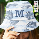 Gift For Yourself,Gift For Women,Gift For Men,Summer,Gift For Kids - Monogram Tropical Pattern - Embroidery Text Effect Printed, Personalized Bucket Hat