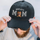 Dog Lovers,Dog Dad,Happy,Pet Lovers,Pet Dad,Pet Mom,Dog Mom - Dog Dad Dog Mom 3D Effect - Embroidery Text Effect Printed, Personalized Vintage Washed Denim Cap