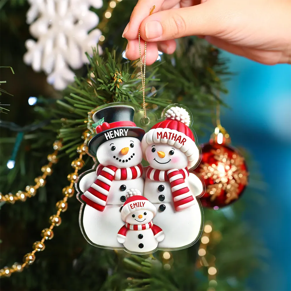 New Dad,New baby,New Mom,Christmas - Our First Christmas As A Family Of Three Snow Family 3D Effect - Personalized Custom Shaped Acrylic Ornament