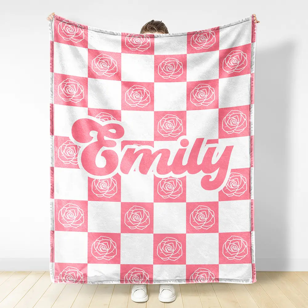 Gift For Yourself,Gift For Women,Gift For Men,Happy - Birth Month Flower Checkered Pattern - Personalized Fleece Blanket, Sherpa Blanket