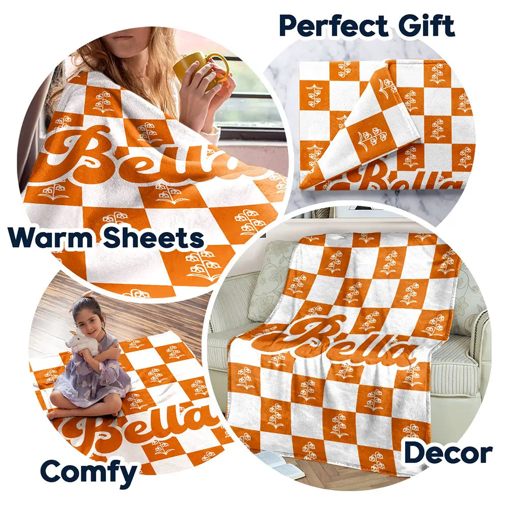 Gift For Yourself,Gift For Women,Gift For Men,Happy - Birth Month Flower Checkered Pattern - Personalized Fleece Blanket, Sherpa Blanket