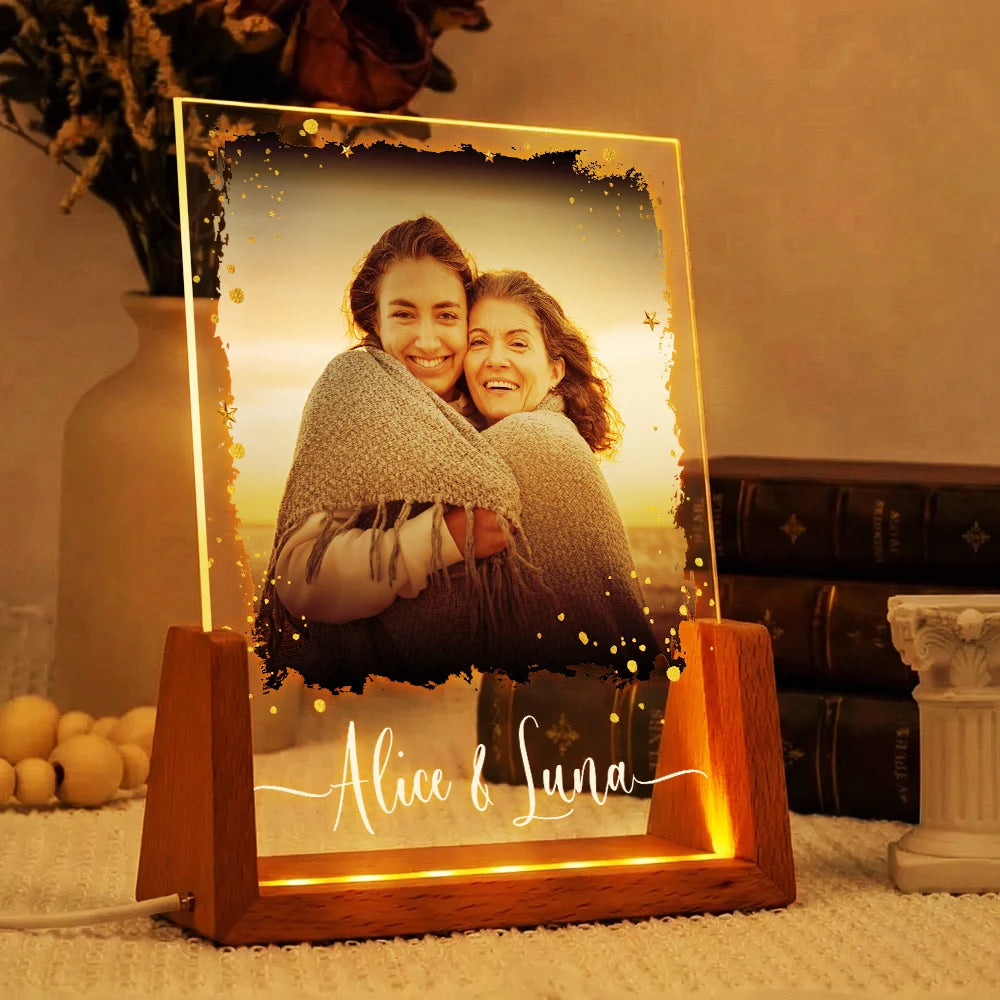 Mom,Daughters (Adult),Gift For Mother,Gift For Daughter,Love,Custom Photo - Custom Photo Mother And Daughters Forever Linked Together - Personalized Night Light