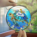Gift For Grandma,Grandma - Grandkids,Gift For Mother,Beach,Happy - In The World Full Of Grandmas Be A Nana Turtle - Personalized Stained Glass Window Hanging Suncatcher