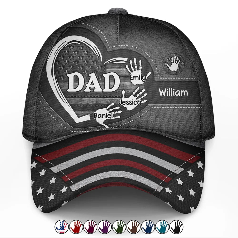 Stars & Stripes Grandpa Dad Kids Handprints - Personalized Classic Cap