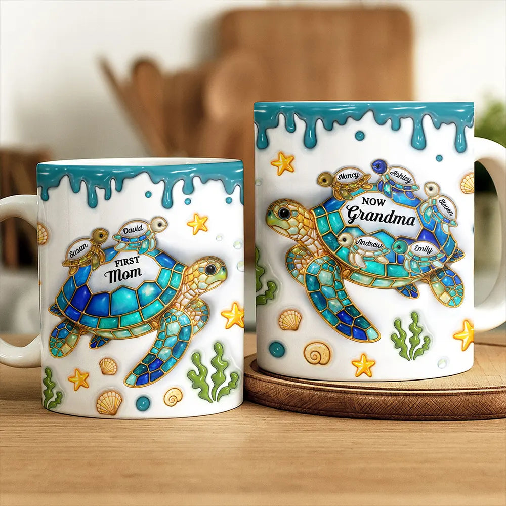 First Mom Now Grandma Turtle - Personalized White Edge-to-Edge Mug
