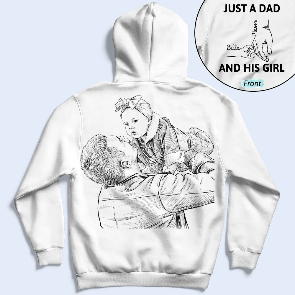 Custom Photo,Gift For Father,Dad - Daughters (Young),Top Market,Photo - Pencil Sketch,Proud - Custom Photo Pencil Sketch Portrait A Dad And His Girls Multiple - Personalized T Shirt