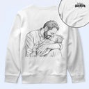 Custom Photo,Gift For Father,New Dad,New baby,Photo - Pencil Sketch,Adorable - Custom Photo Pencil Sketch Dad Tshirt With Kid's Name, First Time Dad - Personalized T Shirt
