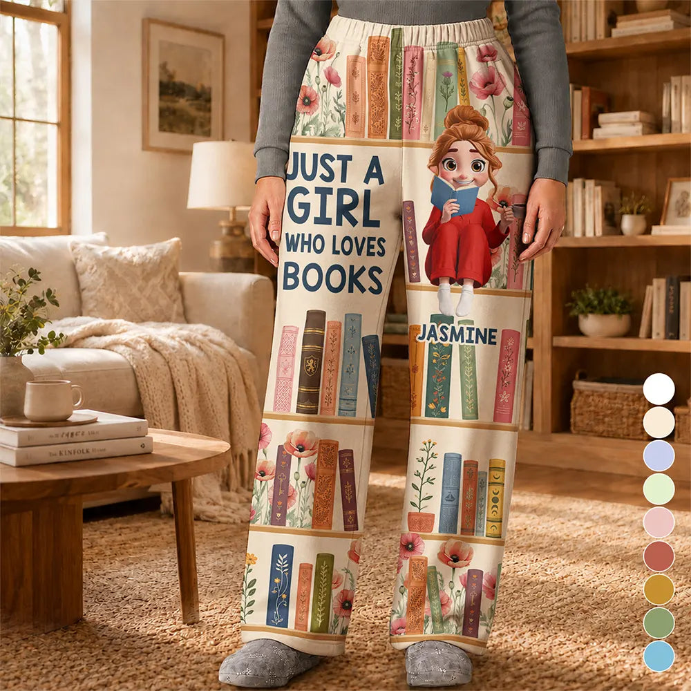 A Girl Who Loves Books Birth Month Flower - Personalized Pajama Pants