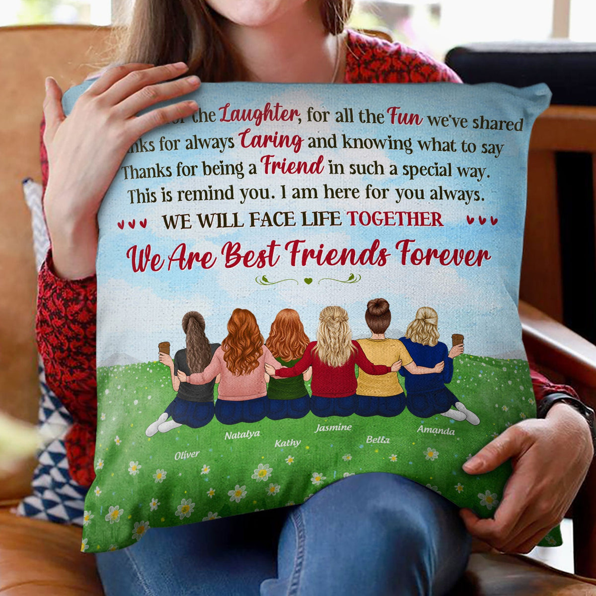Best Friends Thank You For The Laughter - BFF Bestie Gift - Personalized Custom Pillow