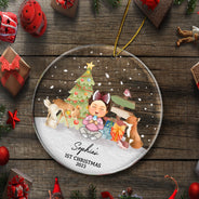 Baby Kids First Christmas - Christmas Gift - Personalized Circle Acrylic Ornament