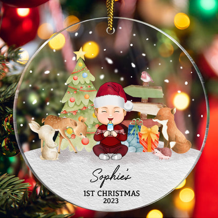 Baby Kids First Christmas - Christmas Gift - Personalized Circle Acrylic Ornament