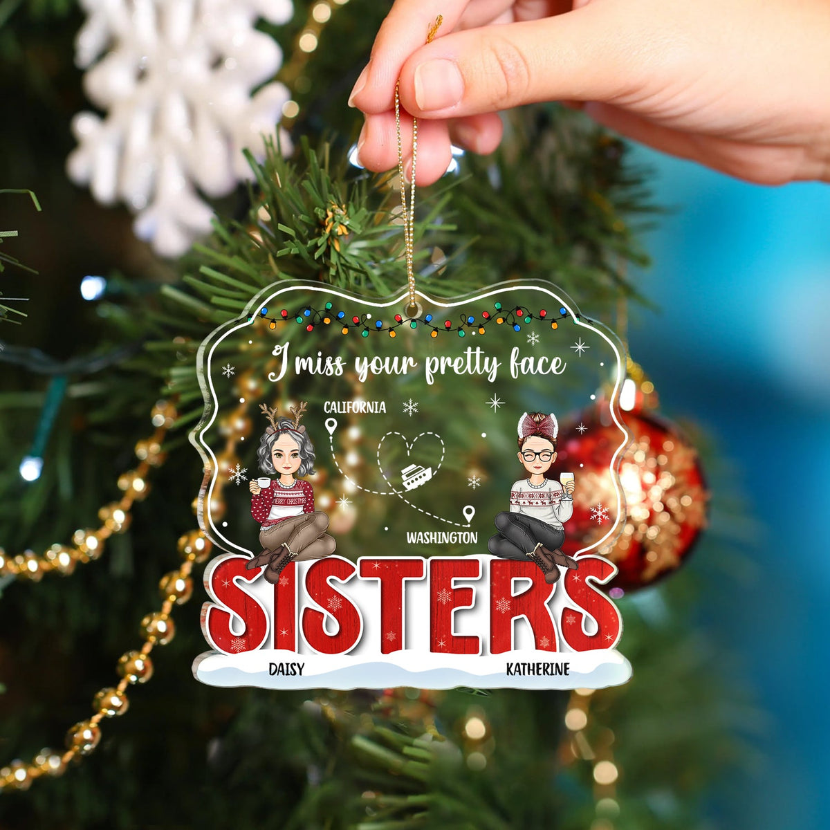 Miss Your Face - Christmas Gift For Siblings And Best Friends - Personalized Custom Shaped Acrylic Ornament