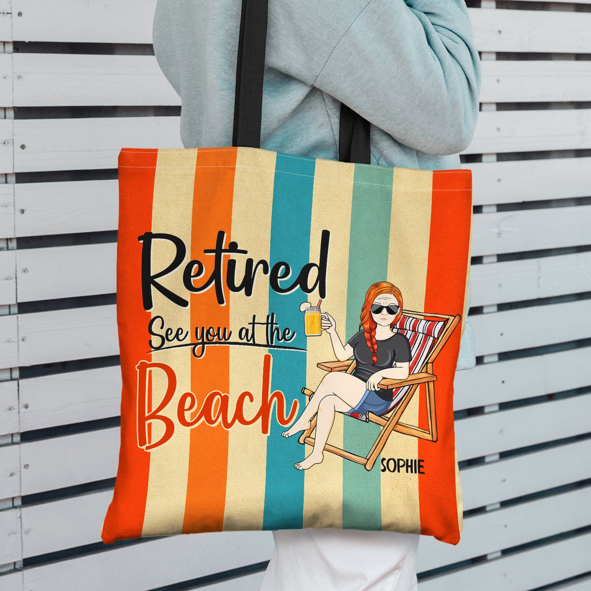 Retired See You At The Beach - Gift For Retiree - Personalized Custom Zippered Canvas Bag