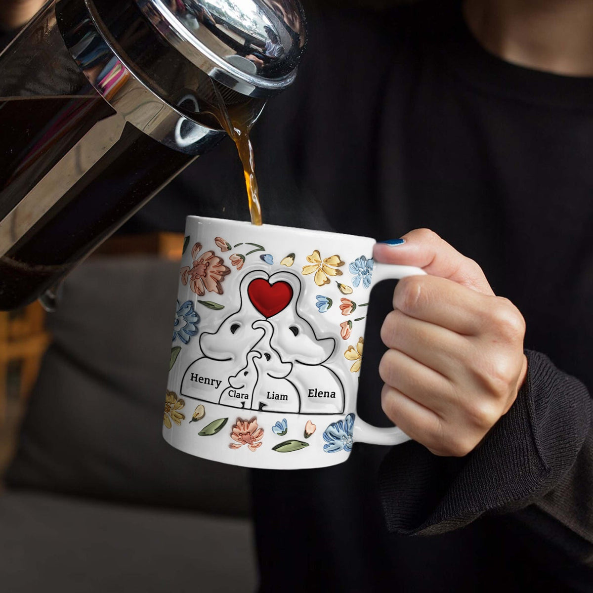 Elephant Love Family - Gift For Mother, Family - 3D Inflated Effect Printed Mug, Personalized White Edge-to-Edge Mug