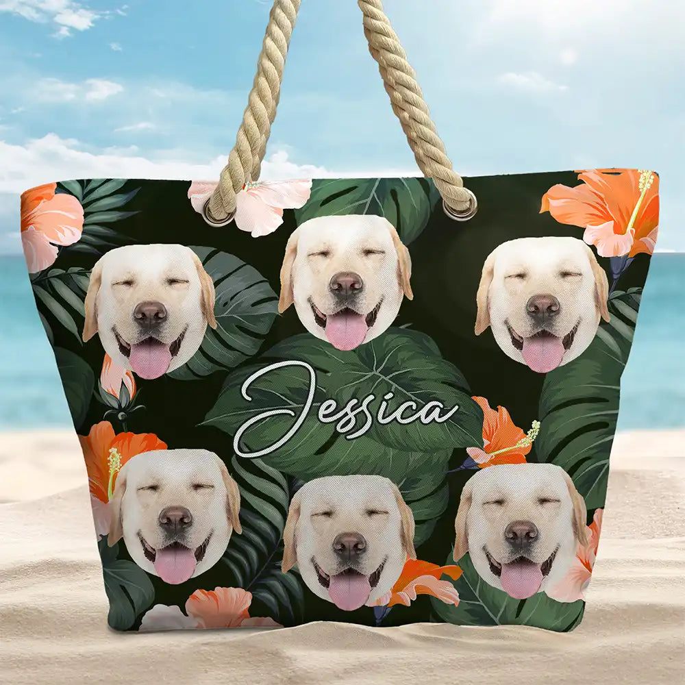 Custom Photo Funny Family Pet Face - Personalized Beach Bag