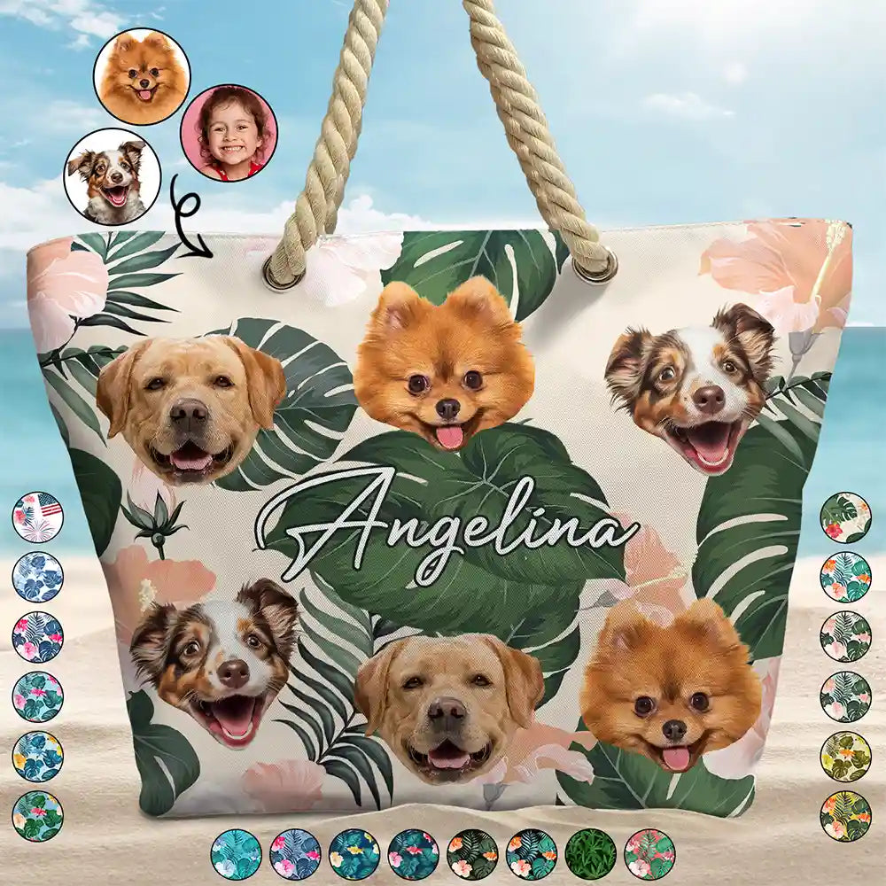 Custom Photo Funny Family Pet Face - Personalized Beach Bag