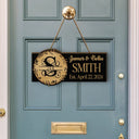 Monogram Wedding Gift Happily Married - Personalized Custom Shaped Wood Sign