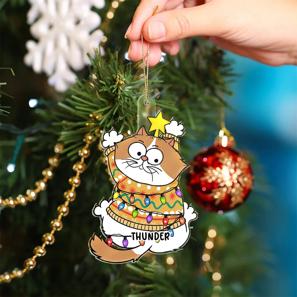 Scratching Cat Christmas - Personalized Cutout Acrylic Ornament