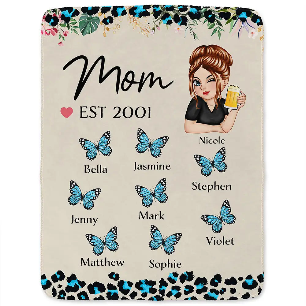 Grandma Butterfly Title - Personalized Fleece Blanket, Sherpa Blanket