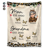 Grandma Butterfly Title - Personalized Fleece Blanket, Sherpa Blanket