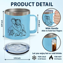 Gift For Father,Gift For Grandpa,Non-Eng,Photo - Pencil Sketch (Bold),Proud - Custom Photo Bold Sketch Best Dad Grandpa Ever Family Portrait - Personalized 14oz Stainless Steel Tumbler With Handle