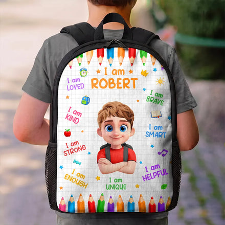 Kid Affirmation I Am Brave Kind Unique - Personalized Kids Backpack