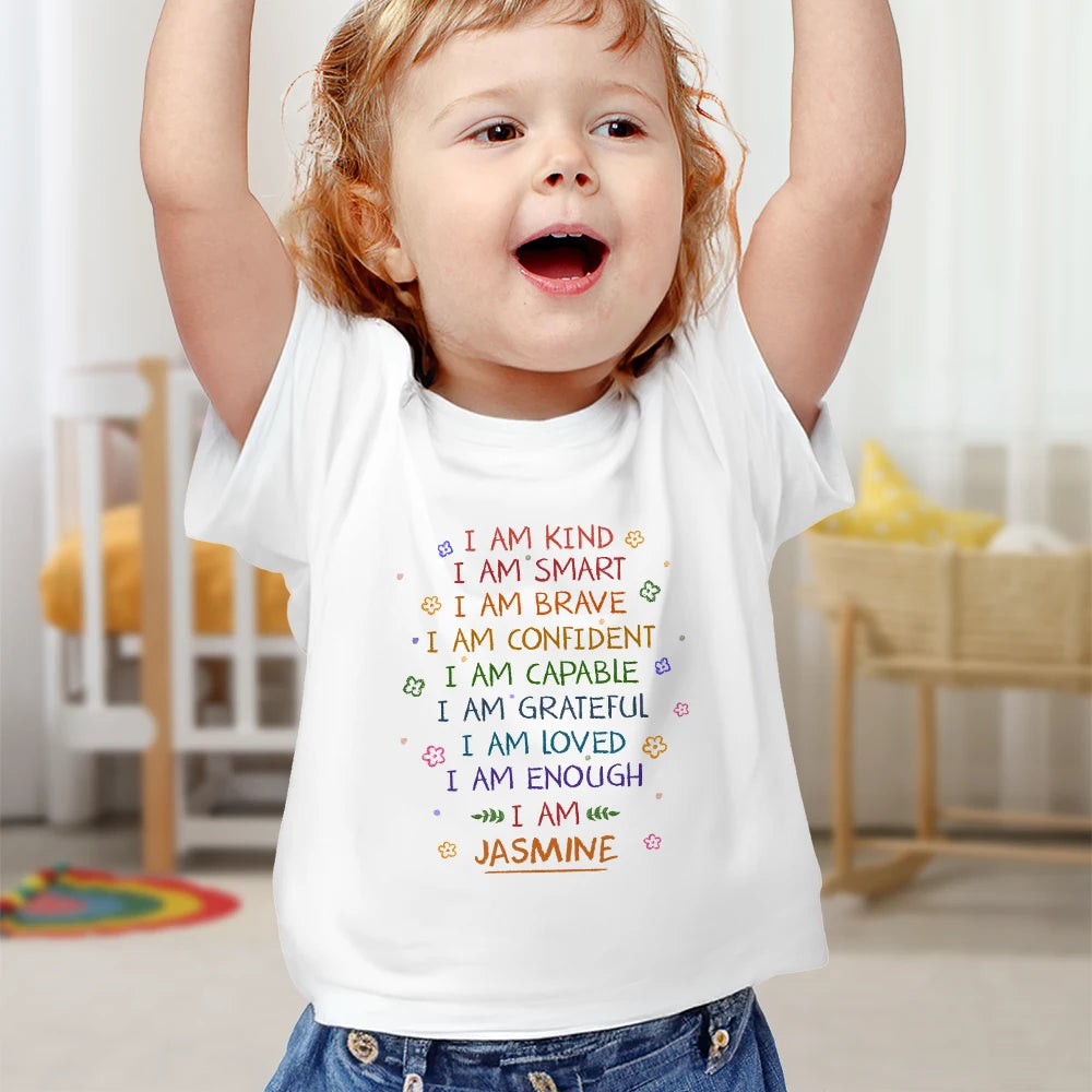 Gift For Kids,Gift For Grandkids,Grandpa,Grandma,Grandkids,Happy - Kid Baby I Am Kind I Am Smart - Personalized Baby Onesie