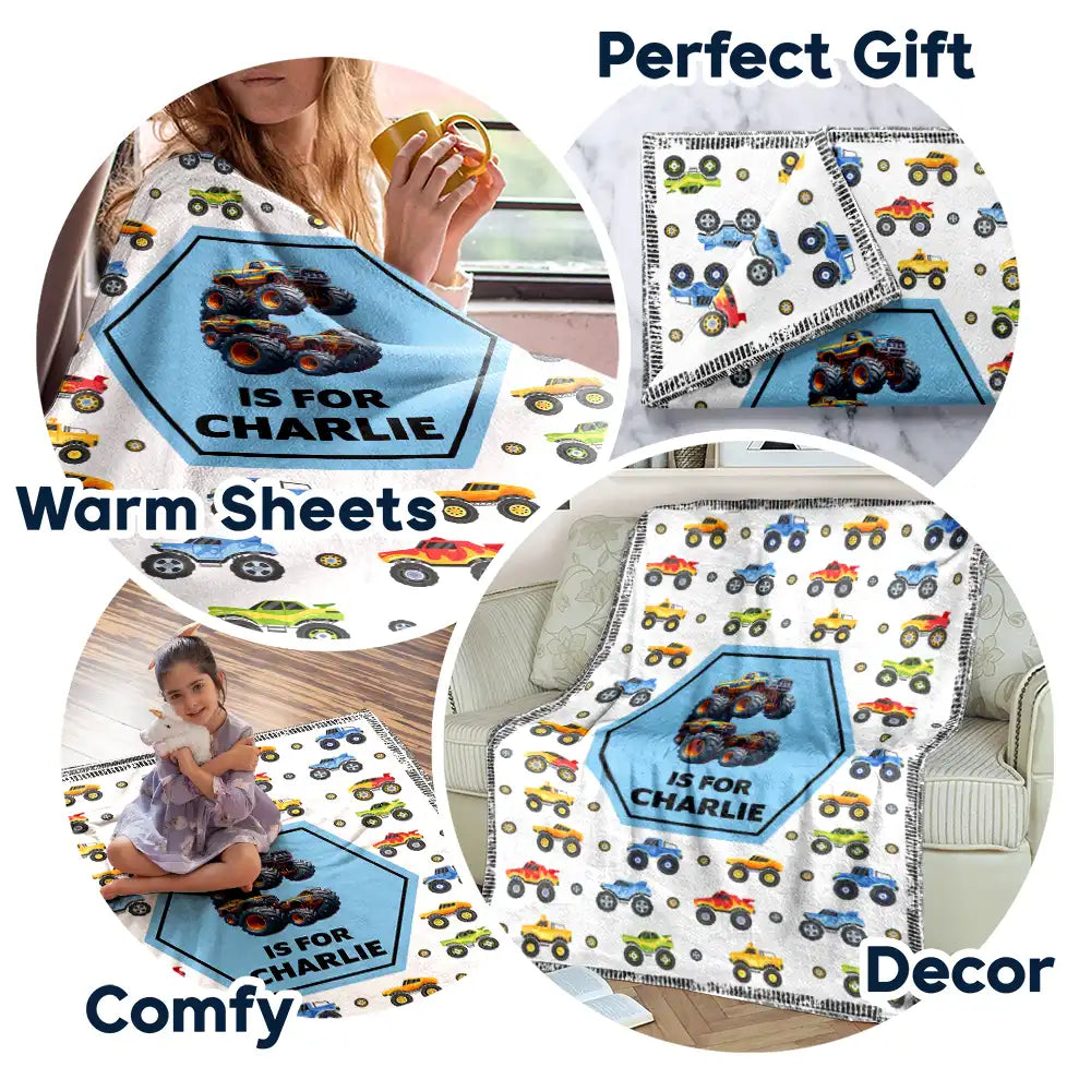 Top Market - Kid Boy Kid Girl Monogram - Personalized Fleece Blanket, Sherpa Blanket