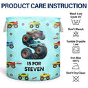 Gift For Kids, Funny - Kid Monster Truck Toy Container Monogram Initial - Personalized Laundry Basket, Storage Basket