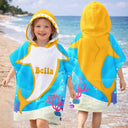 Gift For Kids,Beach,Summer,Adorable,Vector - Kid Ocean Shark With Name Summer - Personalized Kids Hooded Poncho Towel