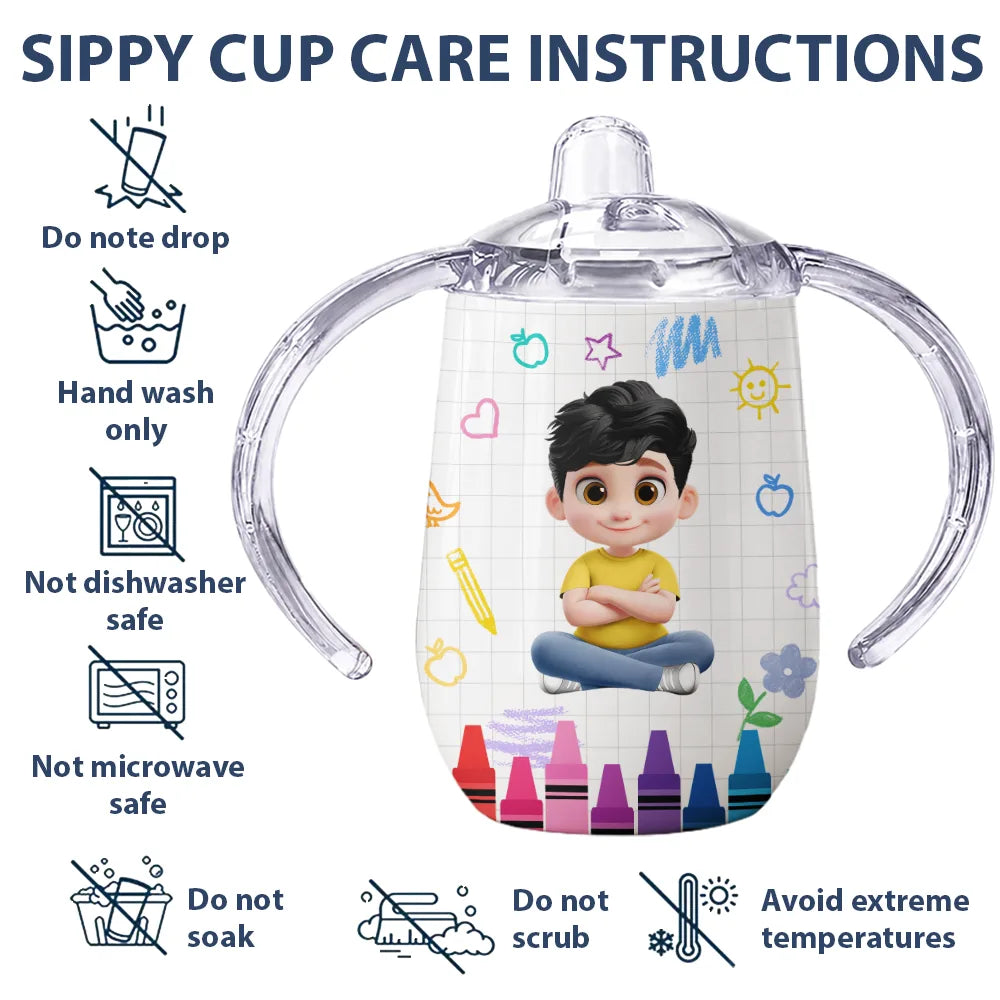 Adorable,Back To School,Gift For Kids,Vector - Kid & Cute Initial - Personalized Sippy Cup