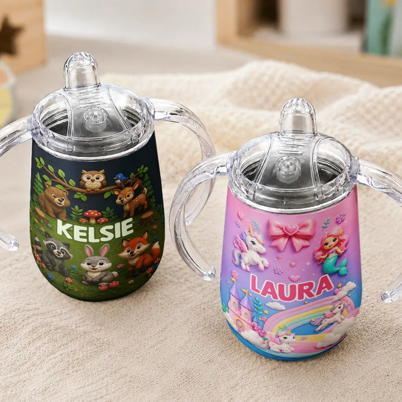 Adorable, Gift For Kids, Custom Text - Kids Adventure With Dinosaur Unicorn & Wild Animal - Personalized Sippy Cup
