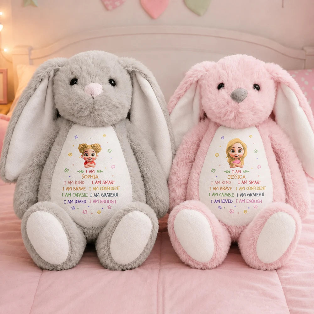 Kids Affirmation I Am Kind Brave & Smart - Personalized Soft Toy Bunny