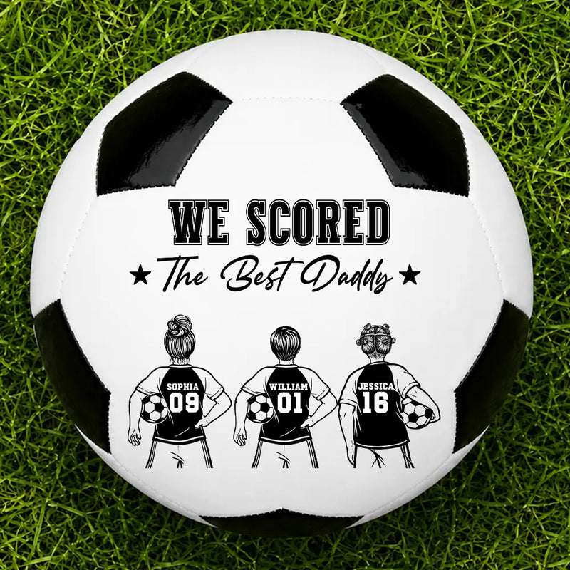 Kids Backside Line Art We Scored The Best Dad - Personalized Soccer Ball