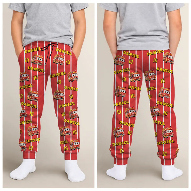 Playful,Gift For Kids,Icon - Kids Car Vehicle Name & Number - Personalized Kid Pajama Pants