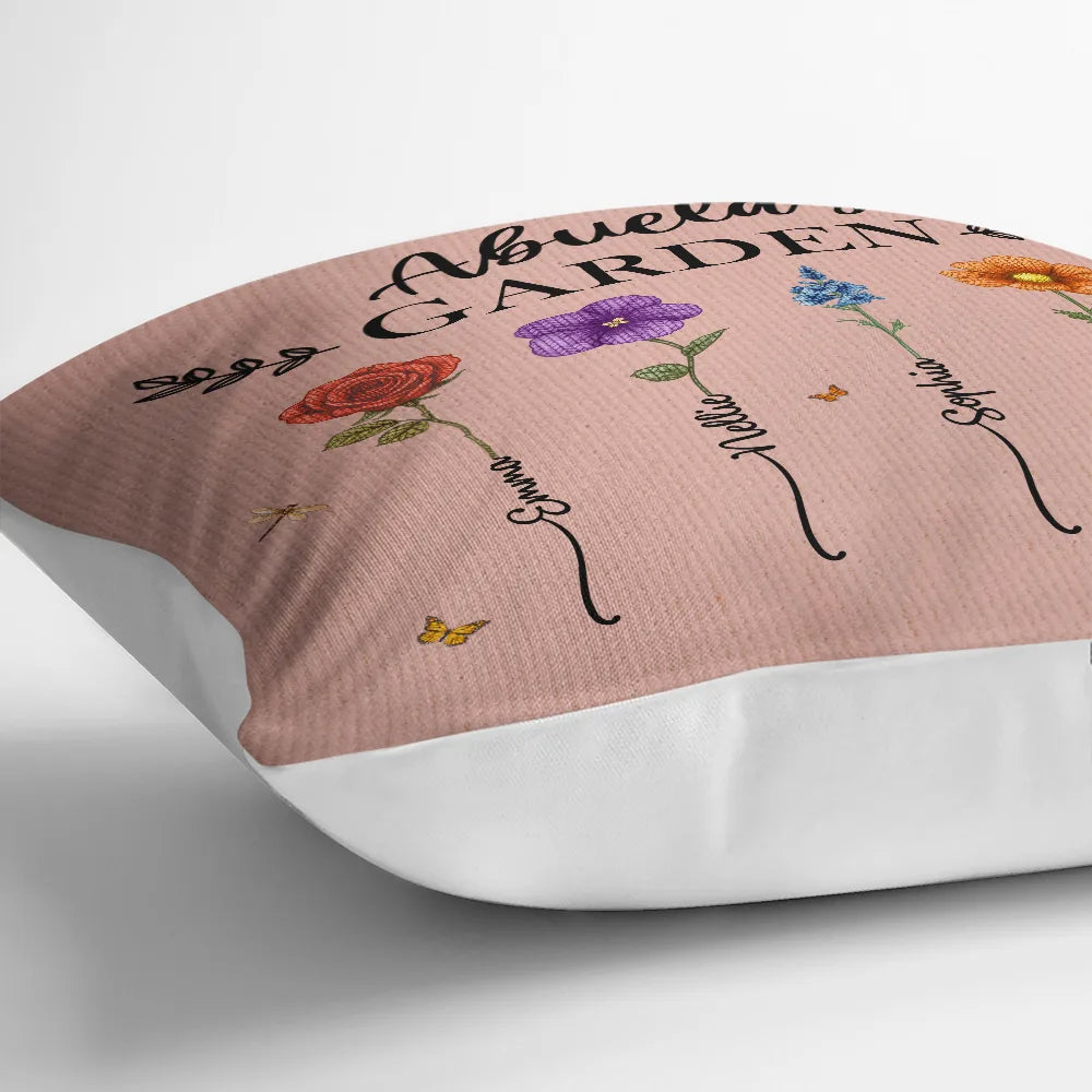 Gift For Grandma, Gift For Aunt, Gift For Mother, Happy, Gift For Wife, Gift For Women, Gift For Yourself - Knitted Effect Birth Flower Grandma's Garden - Personalized Pillow