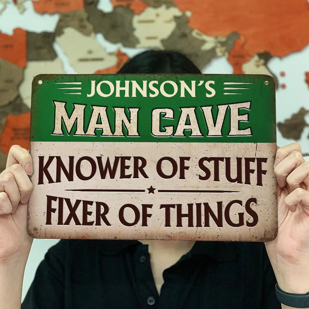 Top Market,Gift For Men,Proud,Gift For Yourself,Custom Text, Garage - Garage Workshop Man Cave Knower Of Stuff Fixer Of Things - Personalized Classic Metal Signs