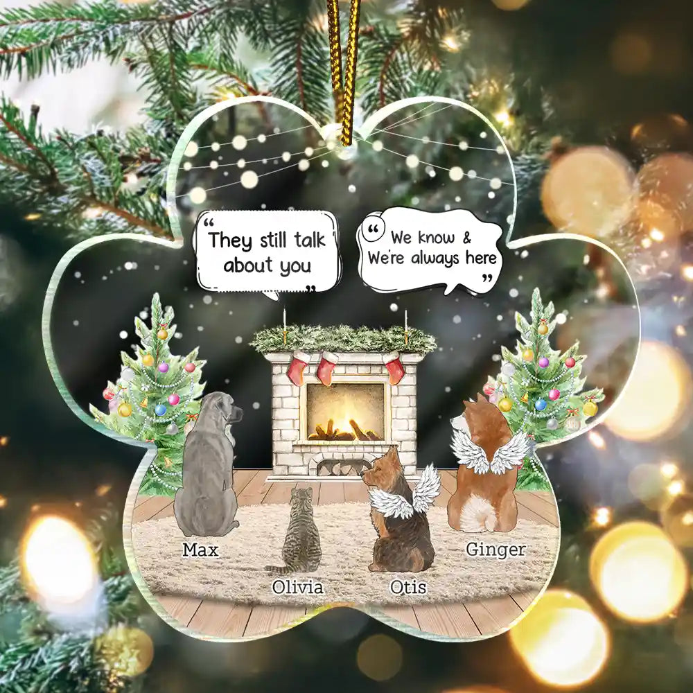 Sad,Memorial,Pet Lovers,Christmas - They Still Talk About You Cozy House - Personalized Custom Shaped Acrylic Ornament
