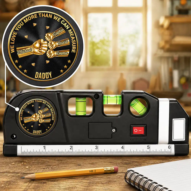 Gift For Men,Gift For Father,Gift For Boyfriend,Gift For Couples,Gift For Husband,Gift For Grandpa,Non-Eng,Icon,Adorable - 3D Metal Effect Daddy We Love You More Than We Can Measure - Personalized Laser Level Tool