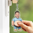 Custom Photo,Art Design,Family,Humorous,Photo - Belly Pose Cartoon Figure - Custom Photo Cartoon Funny Belly Character Family Member And Pet - Personalized Squishy Acrylic Keychain