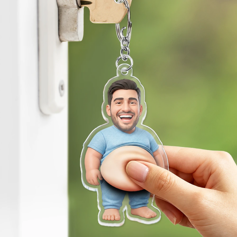 Custom Photo,Art Design,Family,Humorous,Photo - Belly Pose Cartoon Figure - Custom Photo Cartoon Funny Belly Character Family Member And Pet - Personalized Squishy Acrylic Keychain