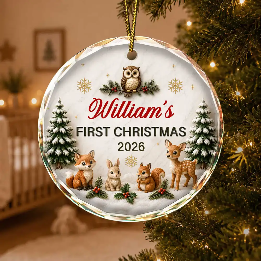Baby First Christmas Animals 3D Effect - Personalized Glass Ornament
