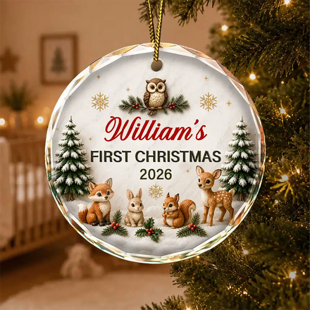 Baby First Christmas Animals 3D Effect - Personalized Glass Ornament